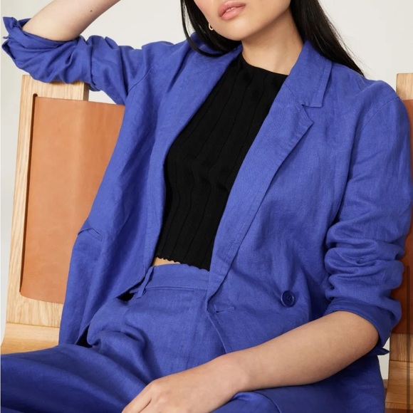 Madewell Double-breasted Linen Blazer Blue - Picture 5 of 7